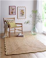 Origin Jute Scalloped Edge Yellow Short Pile Rug - 160x230cm