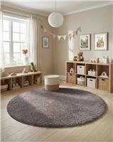 Buddy Mocha Round Brown Shaggy Rug - 100cm