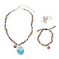 Disney Moana Pendant Necklace, Moana and Maui Charm Bracelet Pua Ring Set
