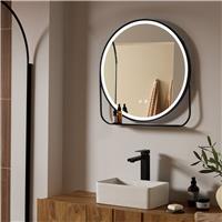 Argos Home Brady Black Round LED Wall Mirror with Shelf - 60cm