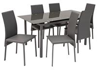 Argos Home Lido Glass Extending Dining Table & 6 Grey Chairs