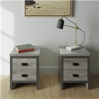 GFW Boston 2 Drawer Set of 2 Bedside Table - Grey