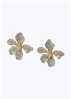 Freedom Gold Tone Crystal Open Flower Stud Earrings