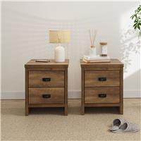 GFW Boston 2 Drawer Set of 2 Bedside Table - Dark Oak