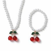 Flitzy Kids Pearl Beaded Chain Cherry Charm Jewellery Set