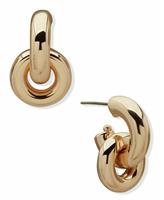 DKNY Gold Tone Puffy Interlocking Curved Shapes Drop Earrings