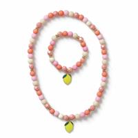 Flitzy Lemon Charm Pastel Stretch Necklace and Bracelet Set