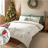 Argos Home Christmas Robin Embroidery Fleece Bedding Set - King size