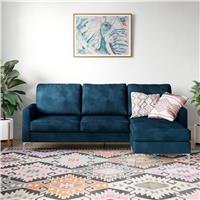 Novogratz Chapman Velvet Right Hand Corner Chaise Sofa- Blue
