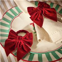 Argos Home Set of 4 Velvet Bow Napkin Rings - Red