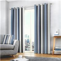 Fusion Whitworth Striped Eyelet Curtains - Blue - 229x183cm
