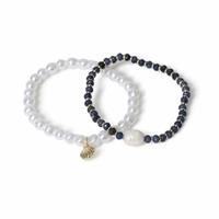 Freedom Pearl and Blue Bead Stretch Bracelet Set