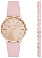 Armani Exchange Pink Leather Strap Watch and Bracelet Set