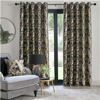 Laurence Llewelyn-Bowen Paradise Palm Leaf Eyelet Curtains - Black - 168x229cm
