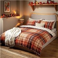 Argos Home Brushed Cotton Autumnal Check Brown Bedding Set - King size
