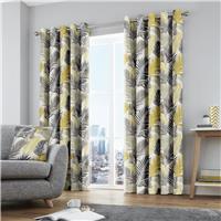 Fusion Tropical Palm Leaf Eyelet Curtains - Ochre - 168x229cm