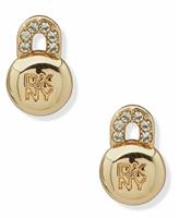DKNY Gold Tone Pave Logo Lock Stud Earrings
