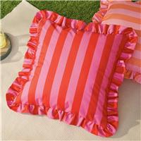 Furn Ruffle Stripe Red Outdoor Cushion