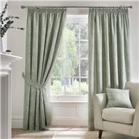 D&D Aveline Floral Pencil Pleat Curtains - Green - 168x183cm