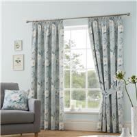 D&D Eve Floral Pencil Pleat Curtains - Duck Egg - 229x229cm