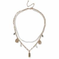 Freedom Gold Tone Charm Chain and Pearl Multi Layer Necklace