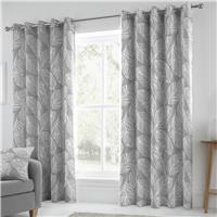 Fusion Matteo Palm Leaf Eyelet Curtains - Grey - 117x137cm