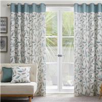 Fusion Beechwood Leaf Eyelet Curtains - Duck Egg - 229x183cm