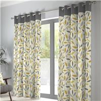 Fusion Beechwood Leaf Eyelet Curtains - Ochre - 117x183cm