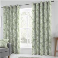 Fusion Matteo Palm Leaf Eyelet Curtains - Green - 117x137cm