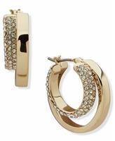DKNY Gold Tone Pave Split Hoop Earrings