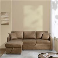 Habitat Reagan Faux Leather Left Hand Chaise Storage Sofa Bed - Tan