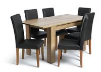 Argos Home Miami Oak Effect Extending Table & 6 Black Chairs