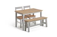 Habitat Chicago Solid Wood Table, Bench & 2 Grey Chairs
