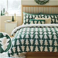 Argos Home Embossed Christmas Trees Fleece Green Bedding Set - King size