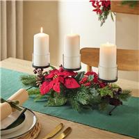 Argos Home Poinsettia, Berry & Foliage Centrepiece Decoration with Candle Holder