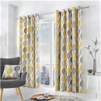 Fusion Lennox Ogee Eyelet Curtains - Yellow - 117x183cm