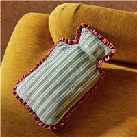 Argos Home Green Striped with Red Frill Velour Fabric Cover Hot Water Bottle