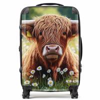 Warren Reed - Designer Highland Cow and Daisies 8-Wheel Hard Suitcase - Large