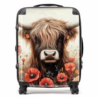 Warren Reed - Designer Highland Cow and Flowers 8-Wheel Hard Suitcase - Medium