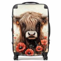 Warren Reed - Designer Highland Cow and Flowers 8-Wheel Hard Suitcase - Large
