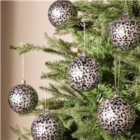 Argos Home Black Leopard Print Silver Christmas Baubles - Pack of 6