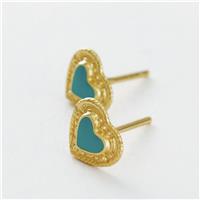 Revere Kids Gold Plated Sterling Silver Aqua Enamel Centre Heart Stud Earrings