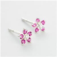 Revere Kids Sterling Silver Pink Cubic Zirconia Petals Flower Stud Earrings