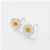 Revere Sterling Silver Yellow and White Enamel Daisy Stud Earrings