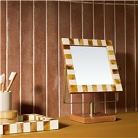 Habitat Chequered Natural Wood Bathroom Mirror - 28x12cm