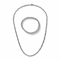 Uncommon Souls Silver Tone Linked Chain Necklace and Stretch Bracelet Set