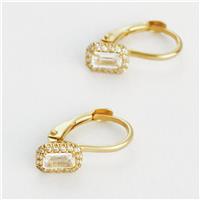 Revere Gold Plated Sterling Silver Emerald Cut Cubic Zirconia Halo Drop Earrings