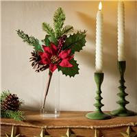 Argos Home Red Poinsettia Berry & Pinecone Country Style Christmas Pick