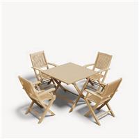 Royalcraft 4 Seater Folding Space Saving Square Wood Bistro Set - Natural Wood