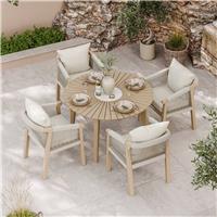 Royalcraft 4 Seater Round Wood Rope Dining Set - Natural Wood